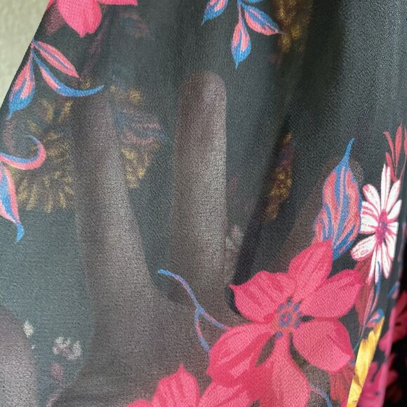 Torrid Dress  2X Black Red Long Sleeve Midi Chiffon Floral Boho Flowy - Picture 10 of 16